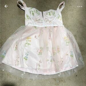 Soft Pink Floral Embroidered Dress